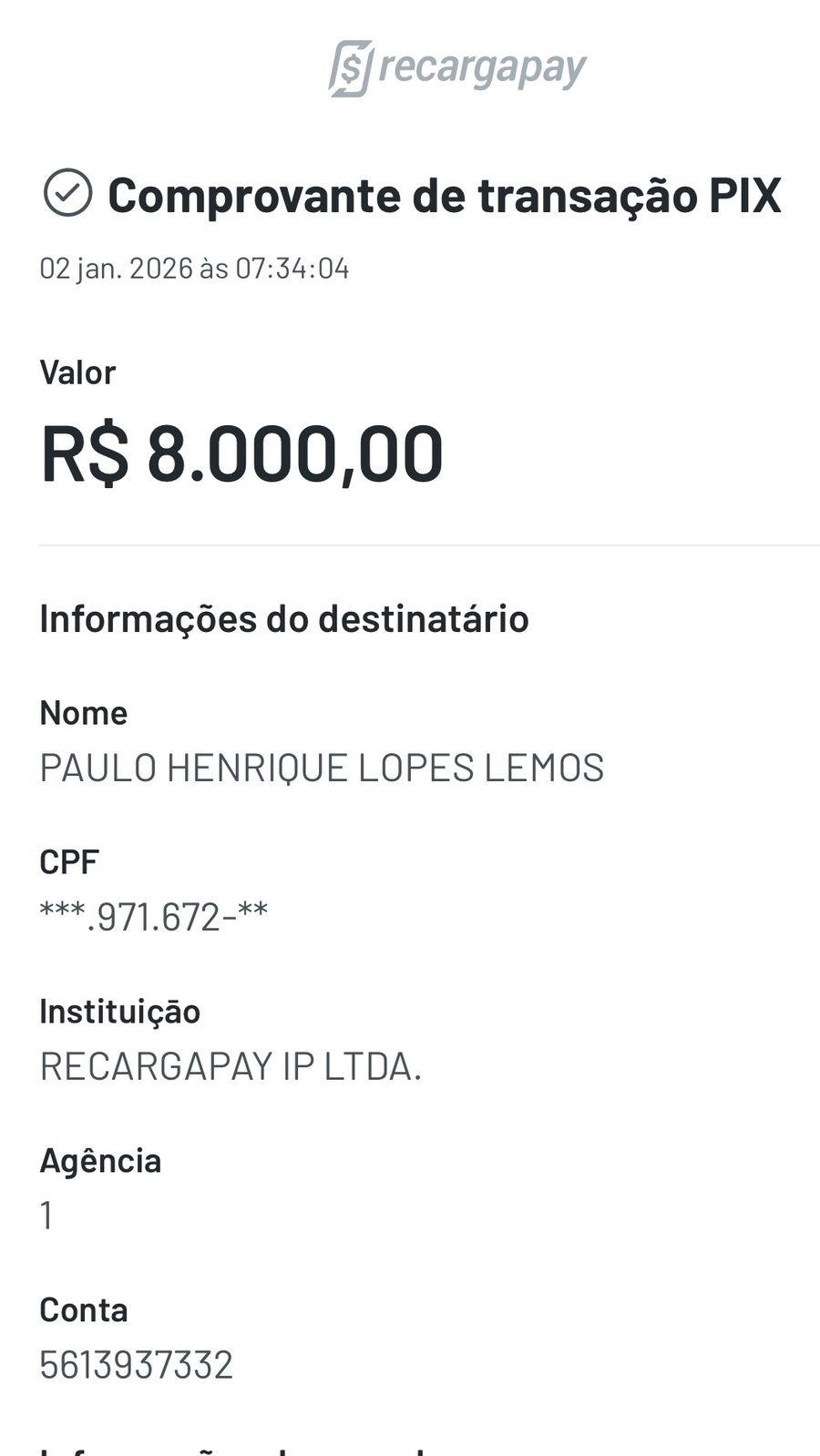 Comprovante de pagamento