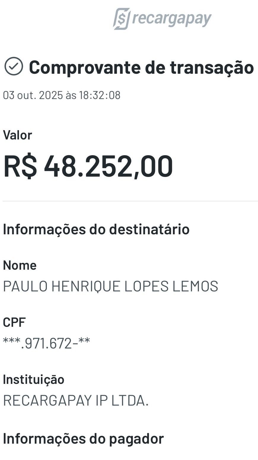 Comprovante de pagamento